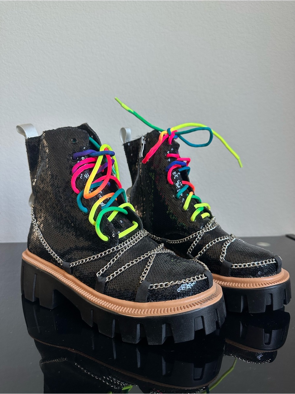 Sequined Combat Boots